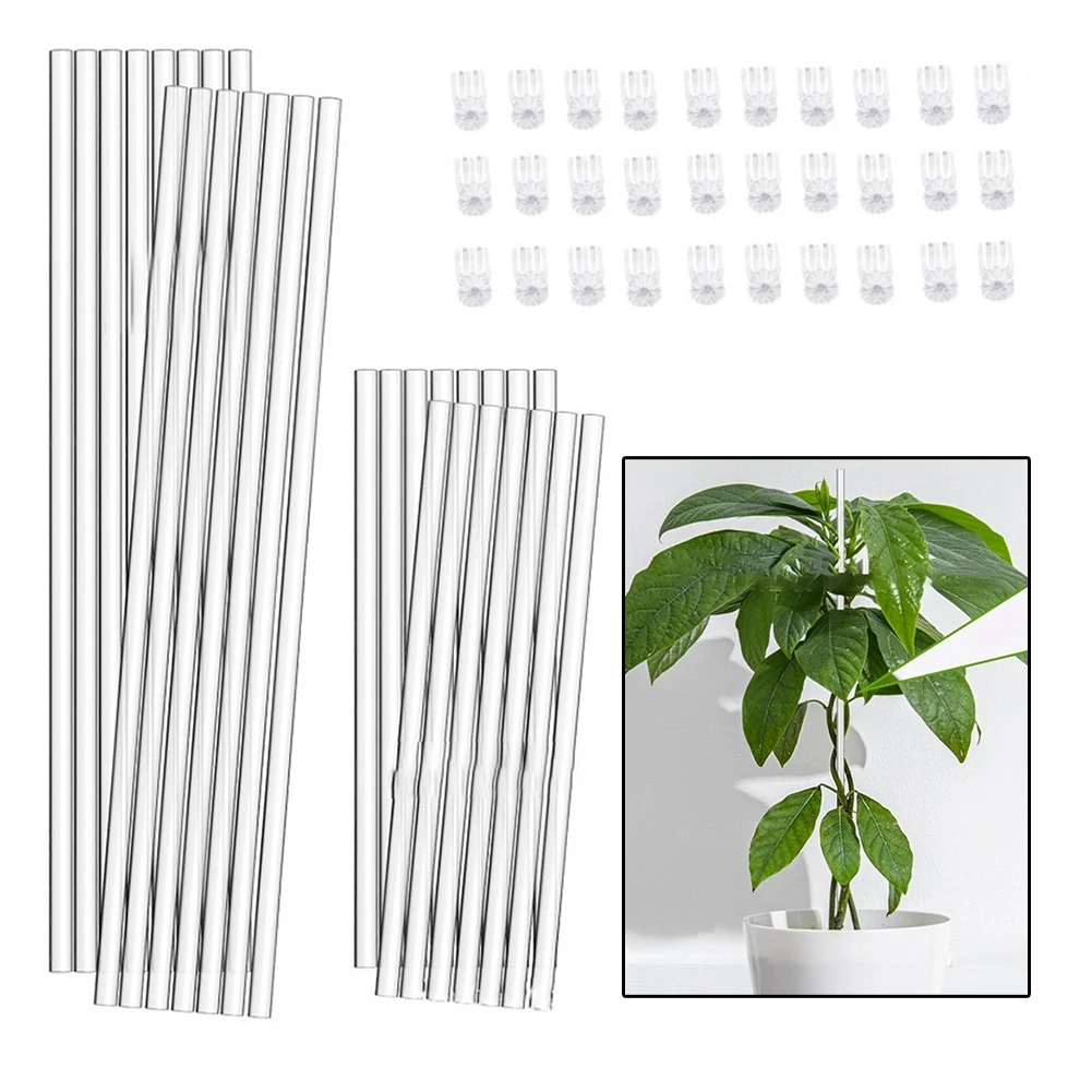 Set of 30 Clear Acrylic Plant Support Stakes with Clips for Orchids and Various Plants to Prevent Stem Damage and Promote Growth