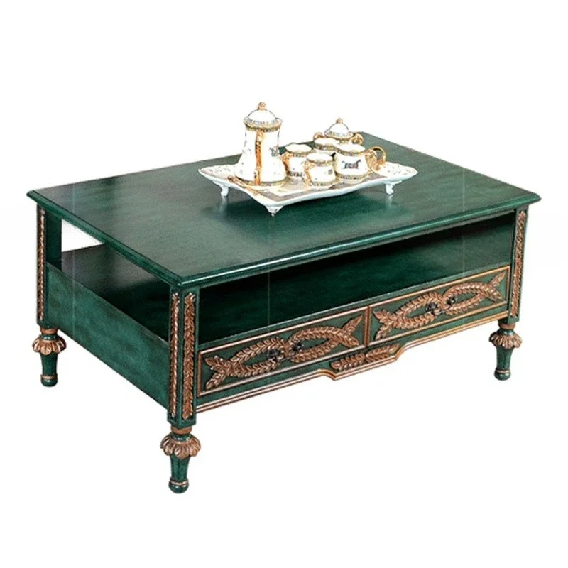 

TV cabinet combination malachite green sofa, living room double-sided drawer coffee table, coffee table, American style