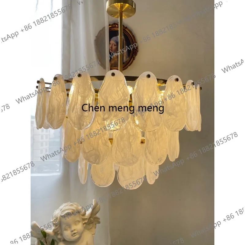 

American living room chandelier light luxury, glass French medieval, dining room bedroom lamps