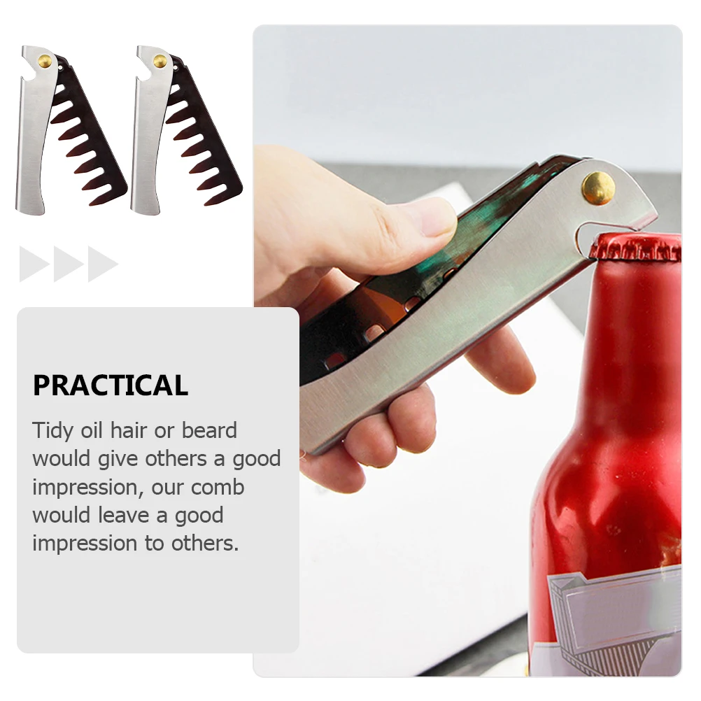 

2 Pcs Retro Comb for Greasy Hair Professional Oil Styling Tool Foldable Stainless Steel Folding Travel