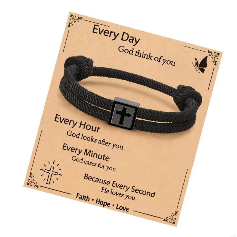  Adjustable Christian Faith Inspired Handcrafted Bracelet Featuring A Crosses Charm On Comfortable Rope
