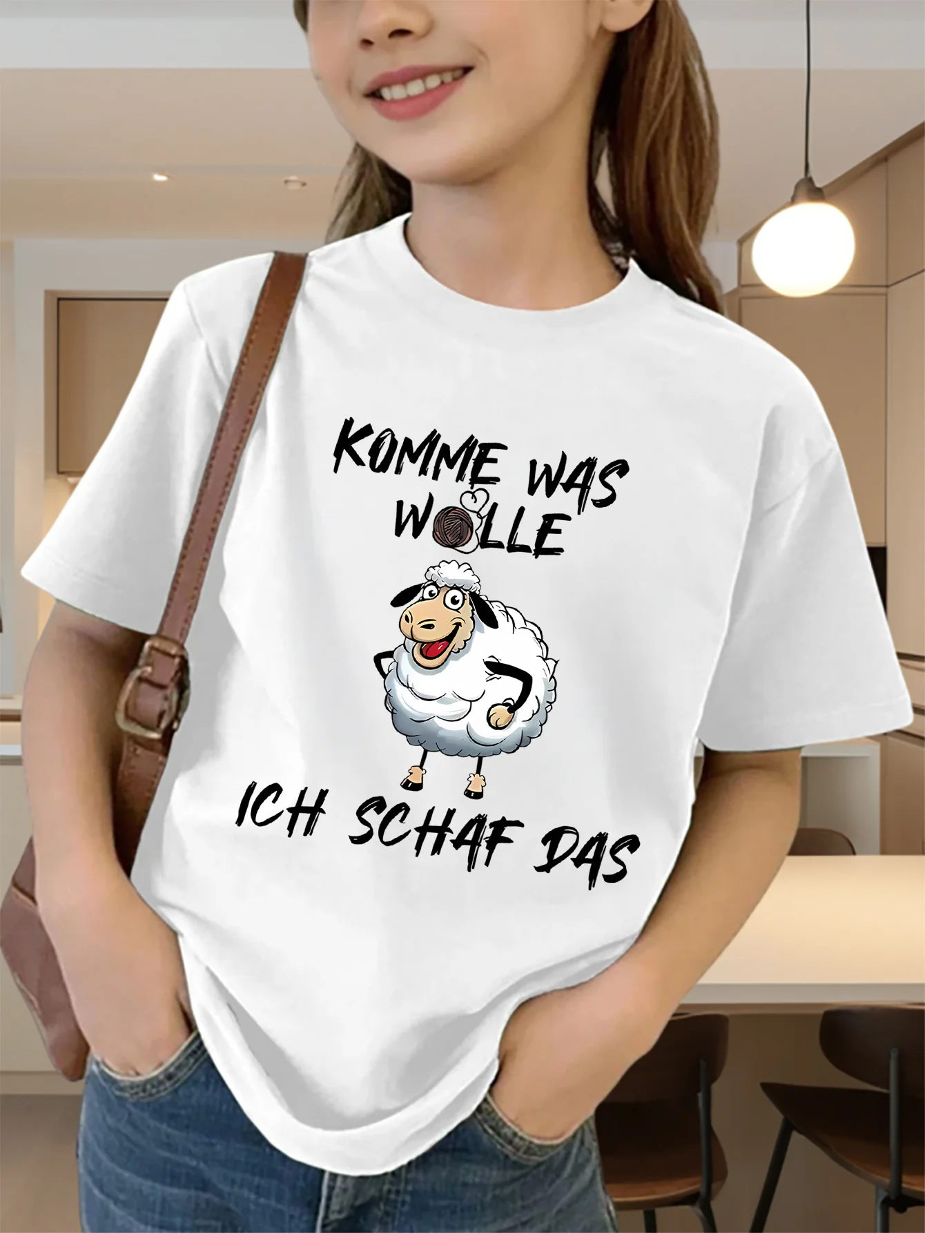 Cute Funny Sheep German Letter Print Graphic Kids Tee Boys Girls Family Matching Cotton Crew Neck Short Sleeve Soft Summer Tee