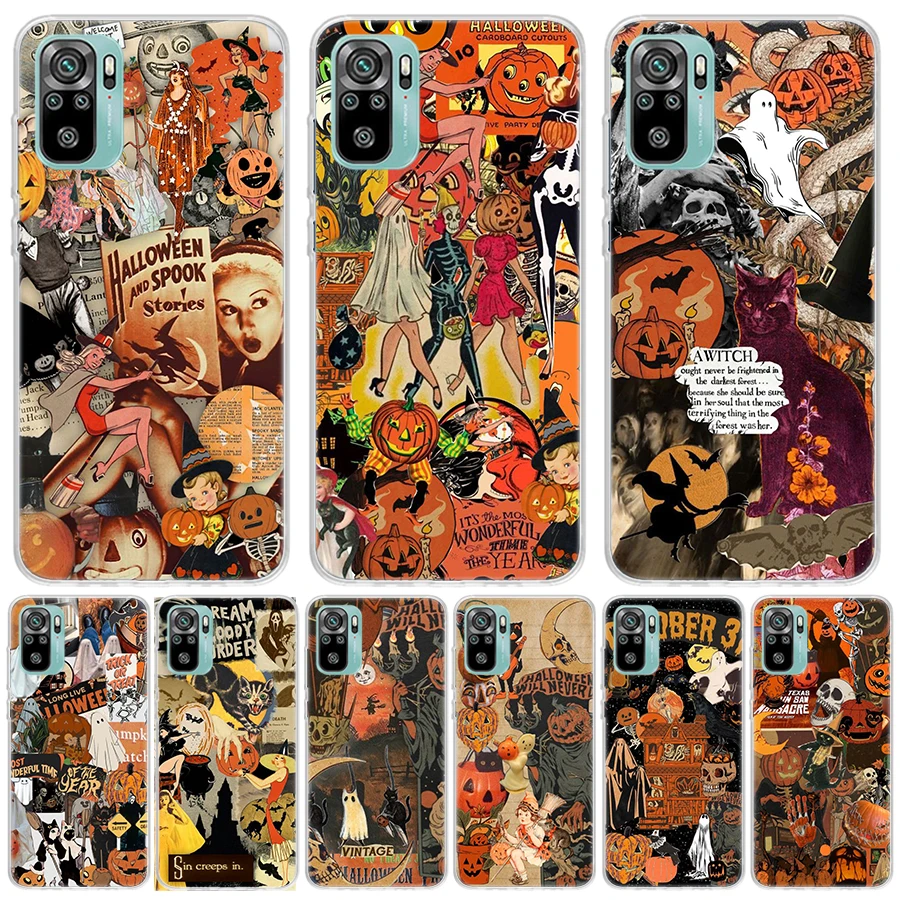 Halloween Fall Art Witch Cat For Xiaomi Redmi Note 13 12 11S 11 10S 10 Pro Phone Case 11T 11E 9S 9 8T 8 7 Plus Fundas Cover Coqu