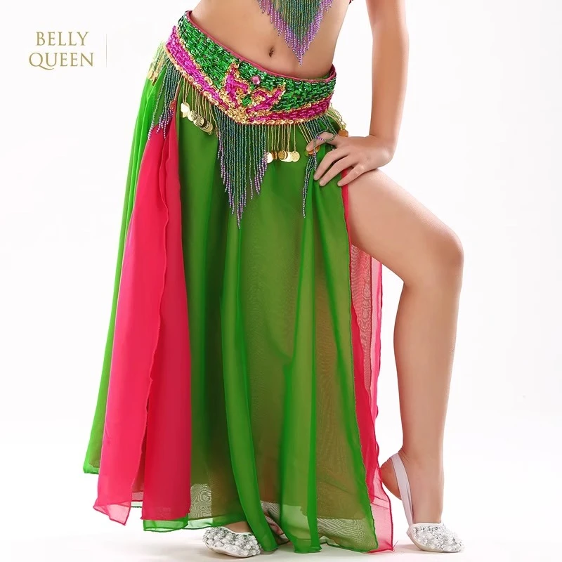 Spersonalizowany Nowy Strój do Tańca Brzucha dla Dzieci, Kostium do Występów Tańca Indyjskiego, Spódnica z Podwójnym Rozcięciem, Dwukolorowa Spódnica Dziecięca