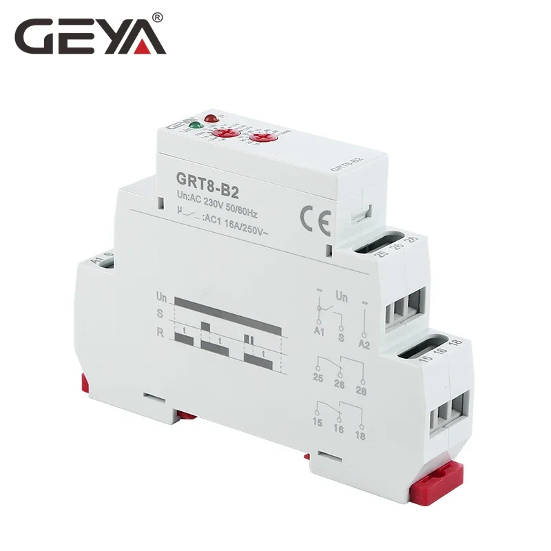 GEYA GRT8-B Delay Off Timer Relay 16A AC230V OR AC/DC12-240V Din Rail 12V Time Delay Relay