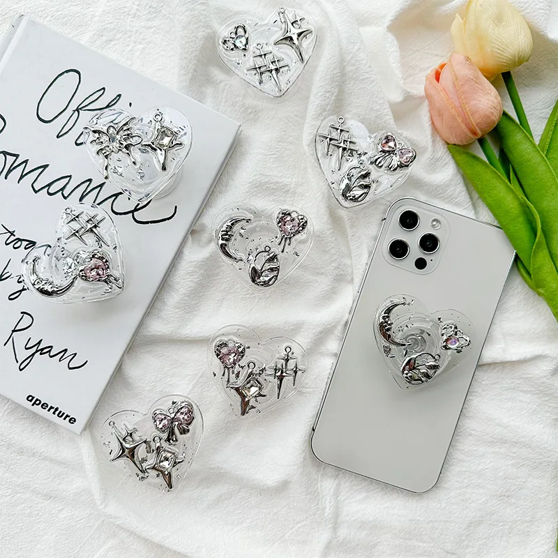 Clear Heart Phone Grip Holder Back Adhesive Y2K Coquette Phone Bracket Stand Finger Socket for Girls Daily Cell Decor Accessory view 2
