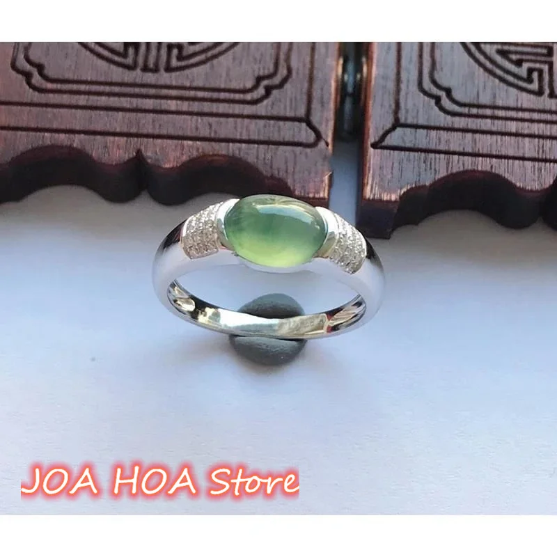 Natural Jade Oval Egg Surface Smooth Opening Adjustable Ring Retro Creative Light Luxury Charm Lady Silver Jewelry