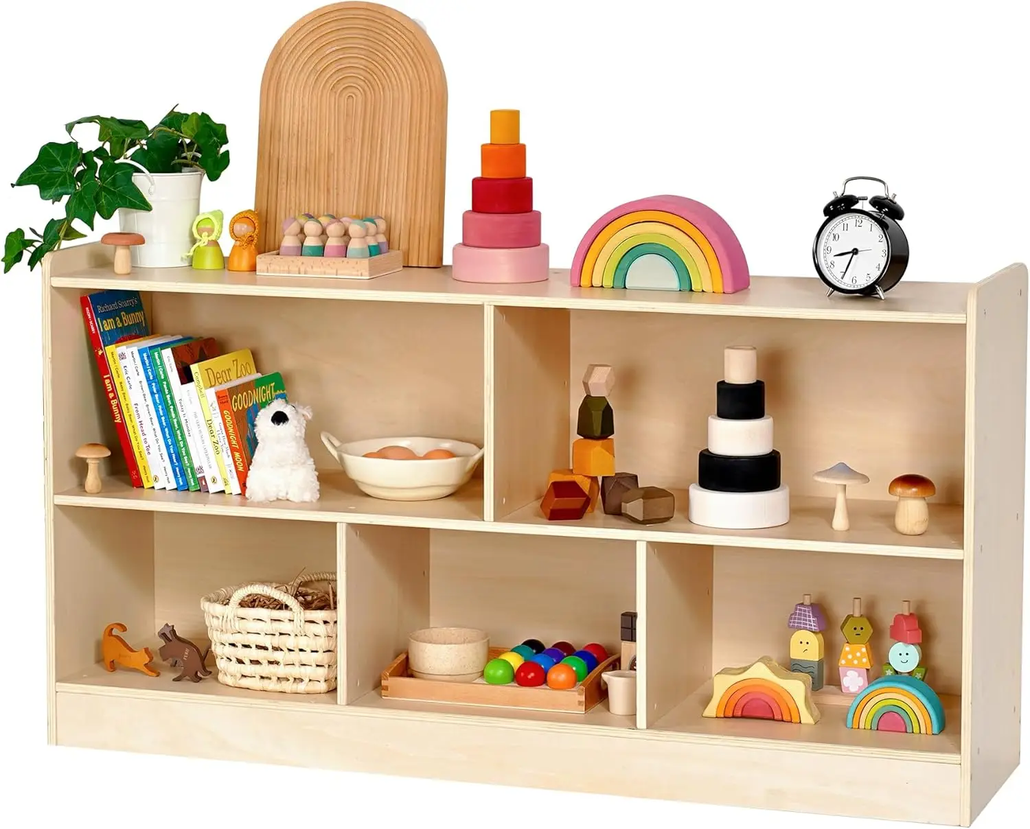 

Leeshyah Wooden Toy Shelf for Kids, Montessori Book & Toy Organizer with Open Shelving, 5-Section Customizable Layout for Kids’