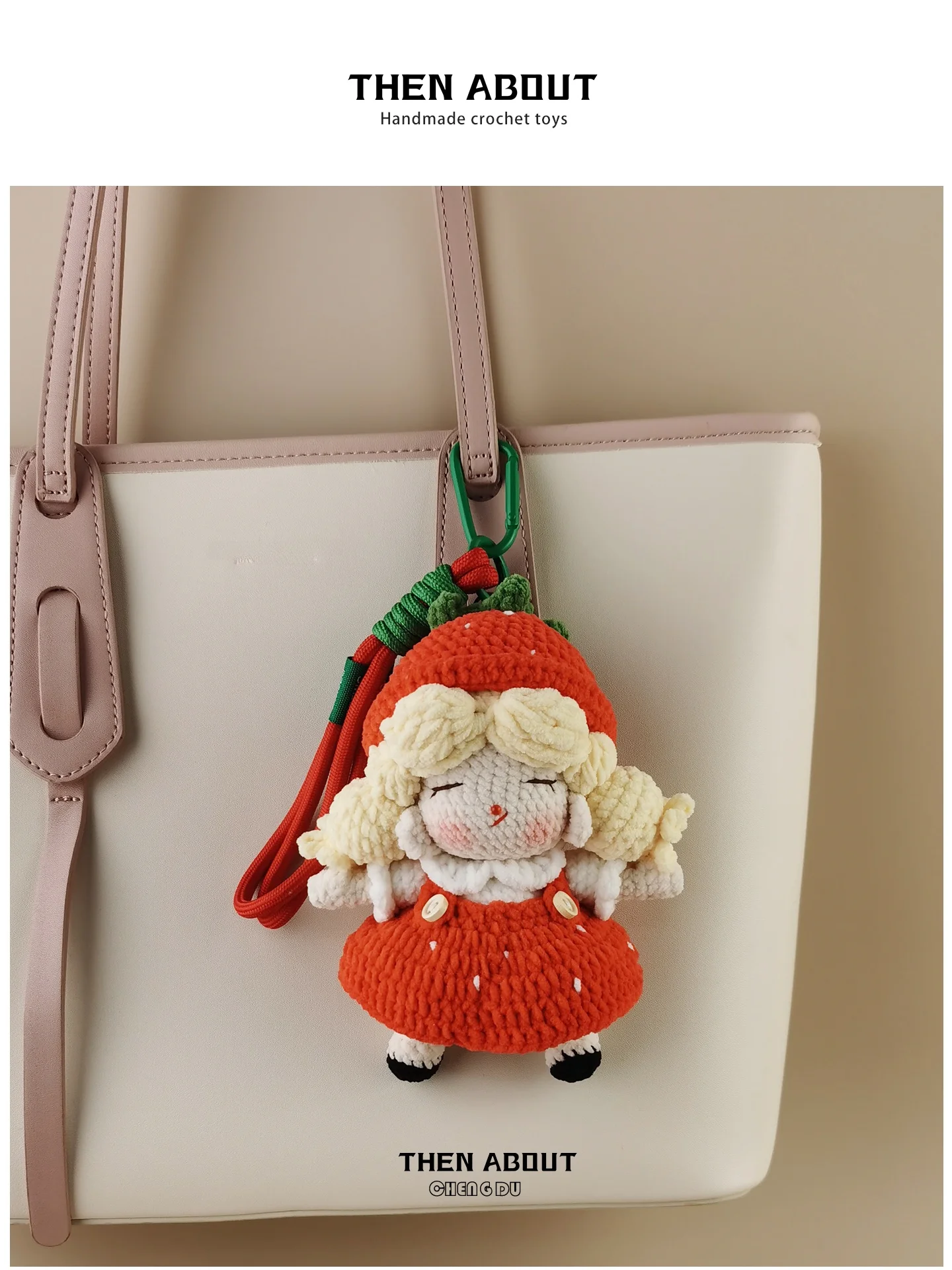 Cute Red Strawberry Girl Doll Pendant Bag Accessory Backpack Decorations Children's Bookbag Ornaments Gifts
