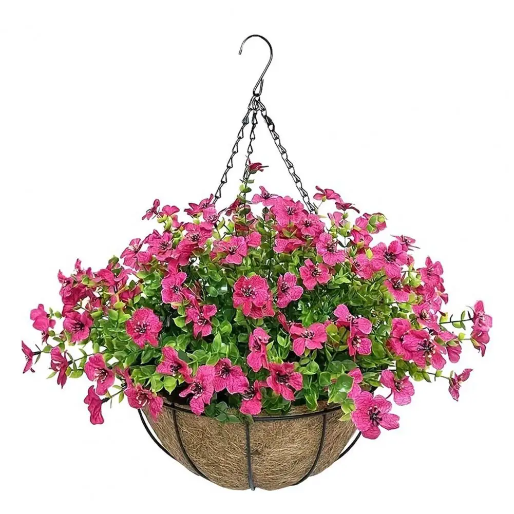 Coconut-lined Flower Basket Artificial Hanging Flowers Spring Wreath Set for Home Decor Faux Silk Petunias for Front for Indoors