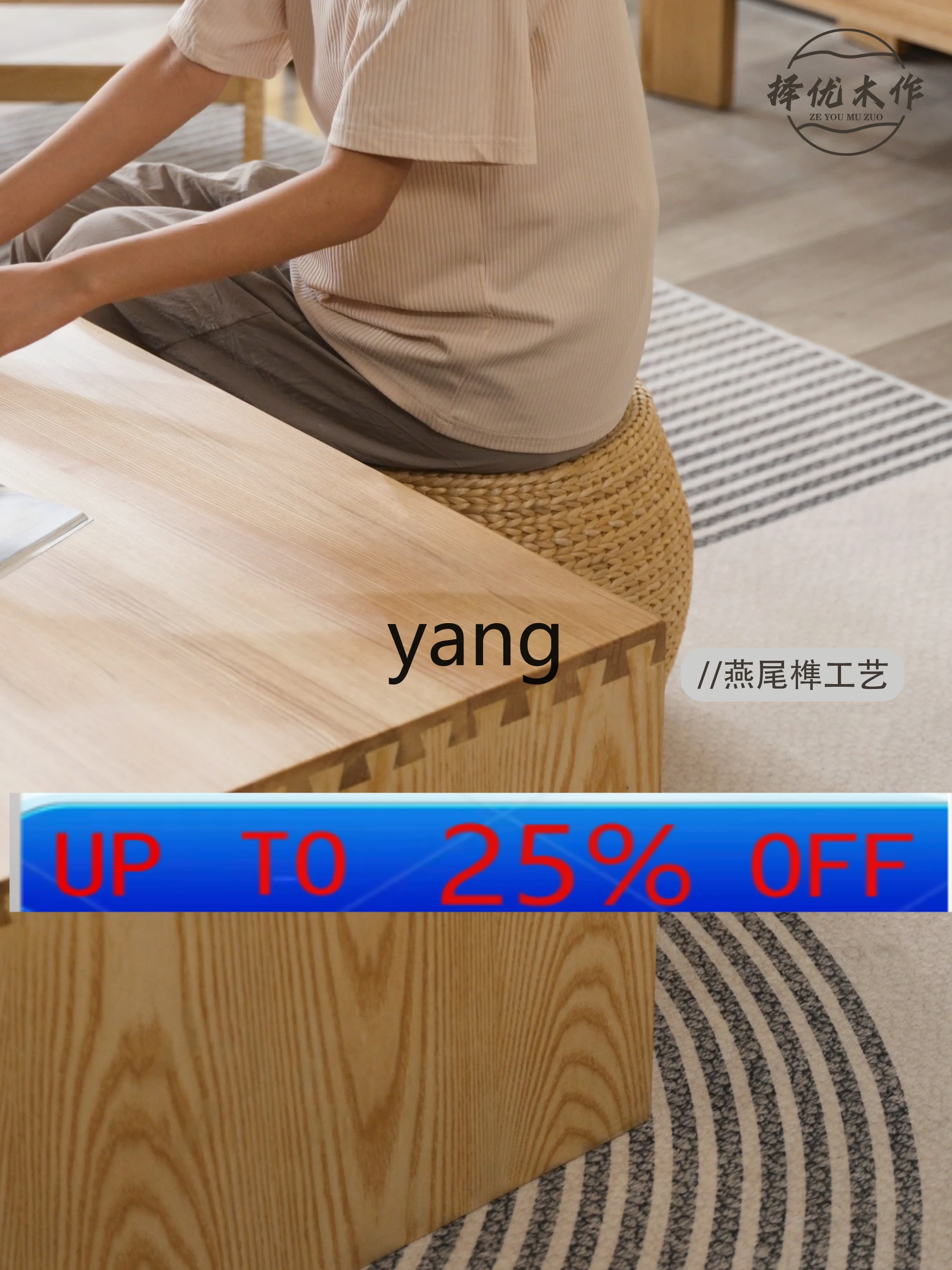 

LHSolid Wood Tea Table Modern Minimalist Log Silent Style White Wax Wood Small Apartment Living Room Home Tea Table