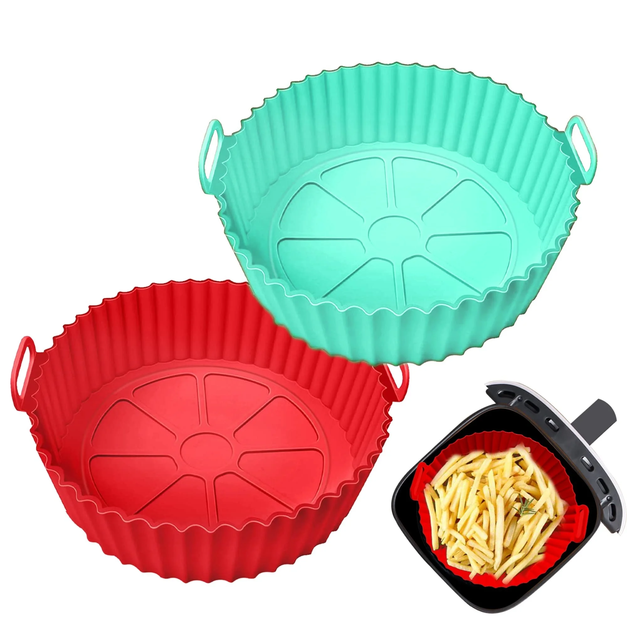 Reusable Oven Baking Tray Air fryer Round Silicone Mold Pizza Fried Chicken Silicone Basket Non Stick Pan Baking Accessories