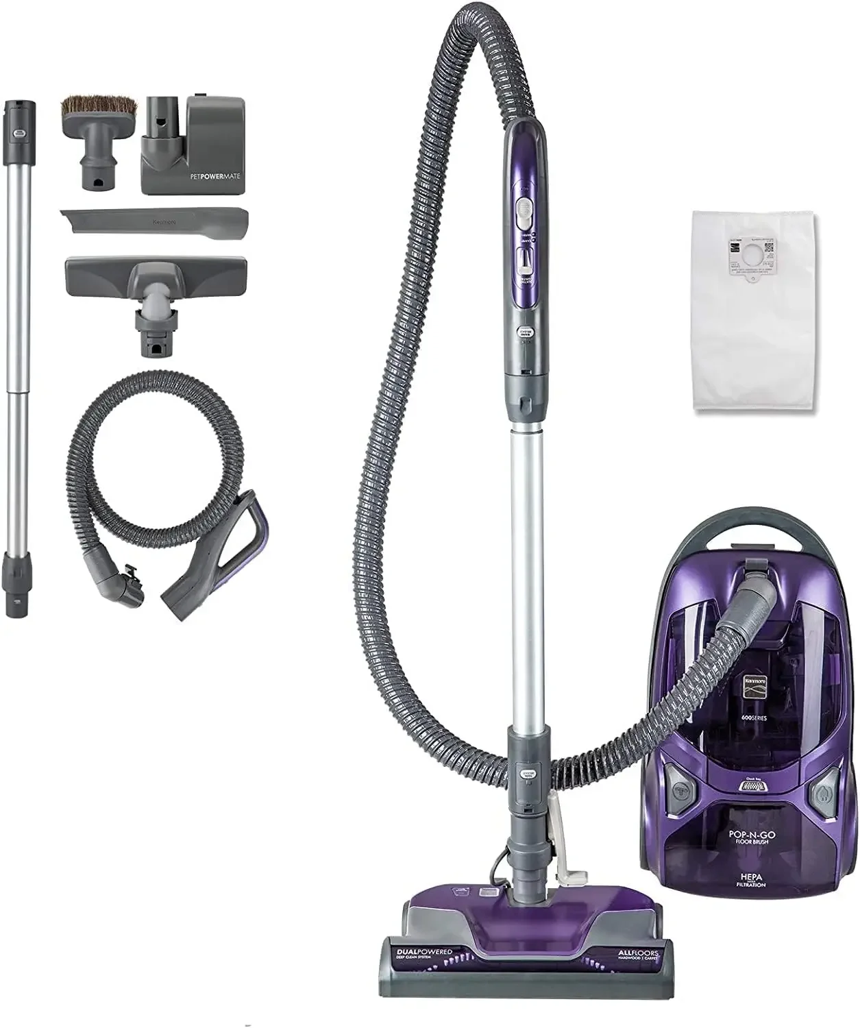 

home.600 Series Friendly Lightweight Bagged Canister Vacuum with Pet PowerMate, Pop-N-Go Brush, 2 Motors, HEPA Filter