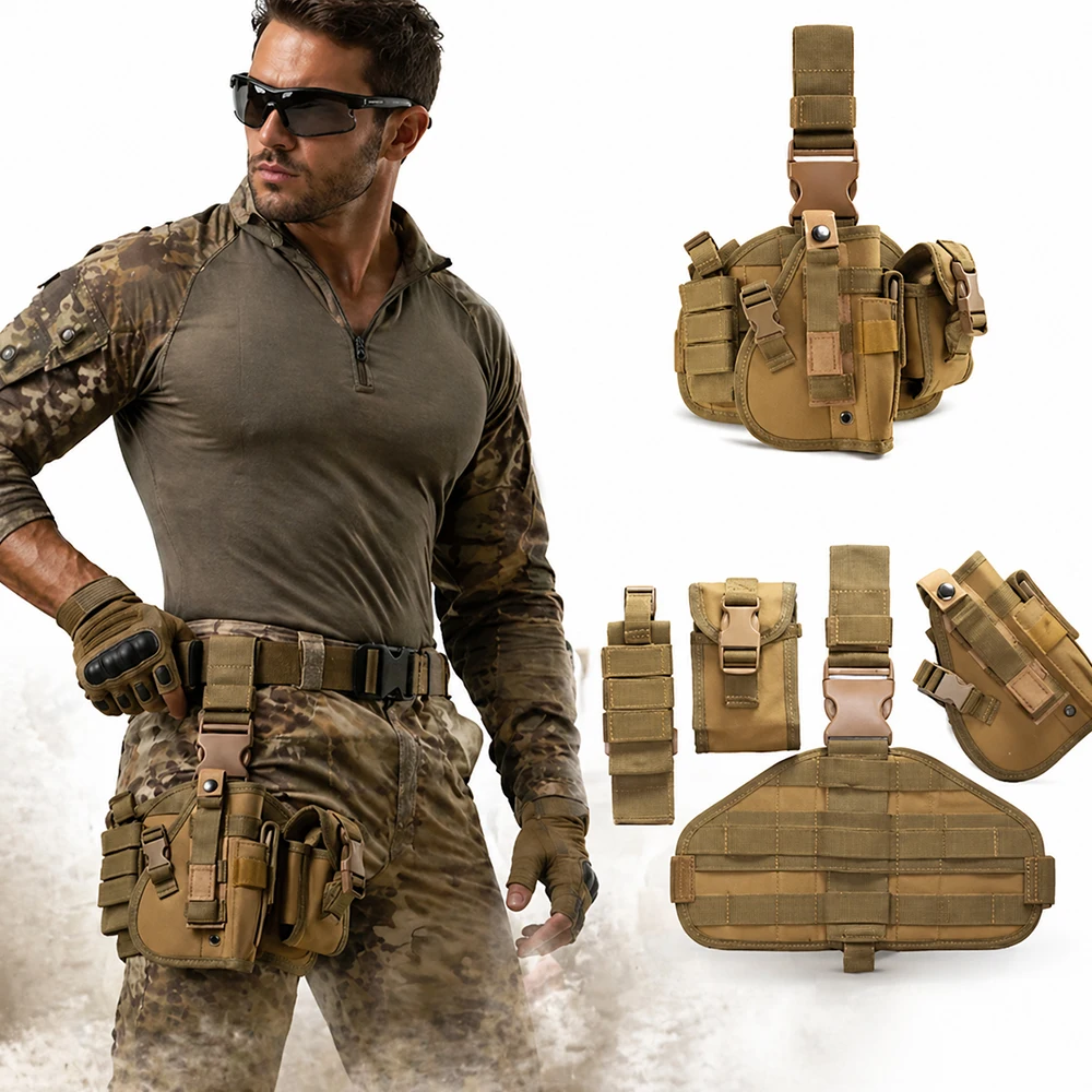 

Tactical MOLLE Drop Leg Holster Portable Combo Gun Holster Pouch Adjustable Outdoor Waist Mount Pack With Quick Release Buckle