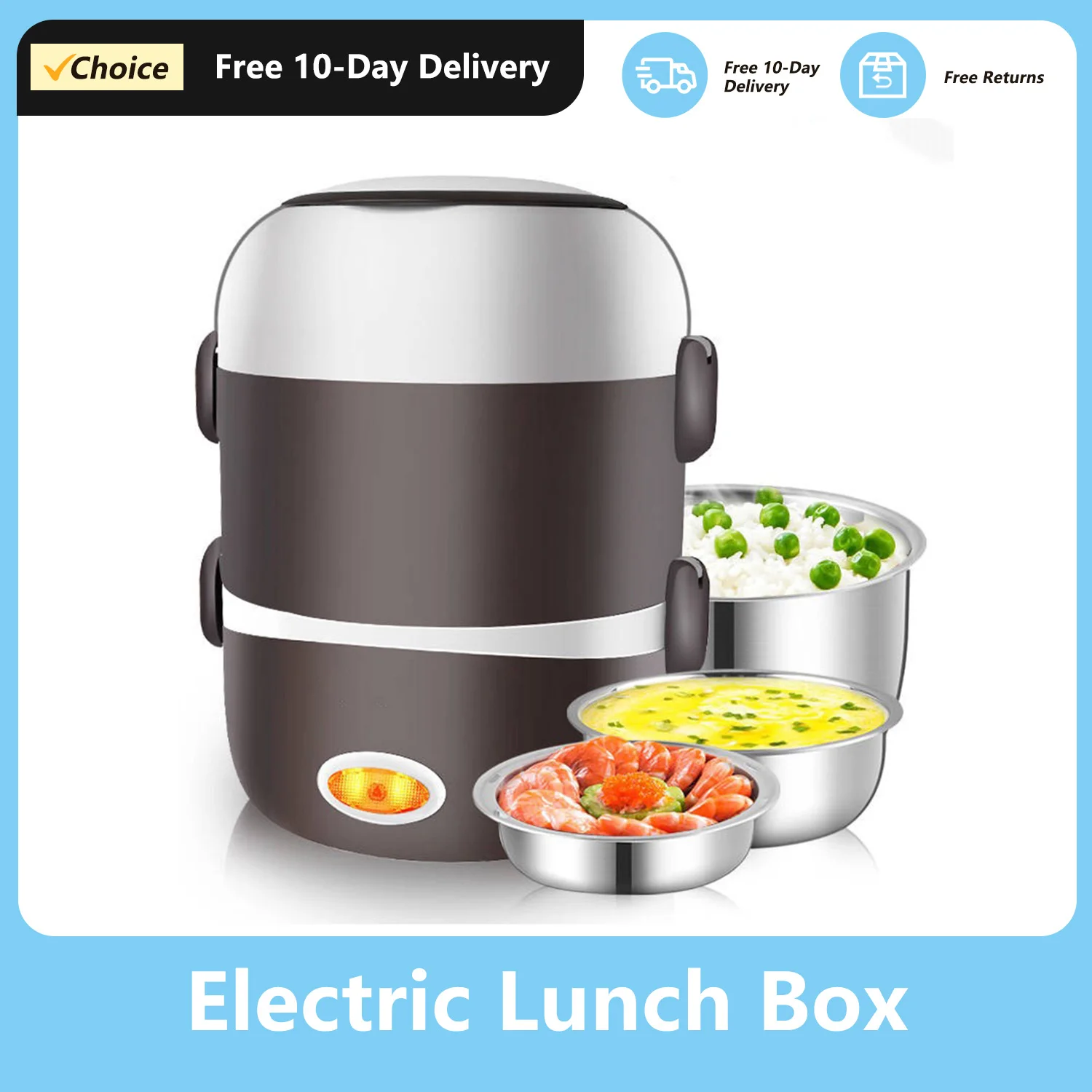 Electric Lunch Box Three layers Stainless Steel Heating Rice Office Worker Plug In Electric Heating Thermal Insulation Lunch Box