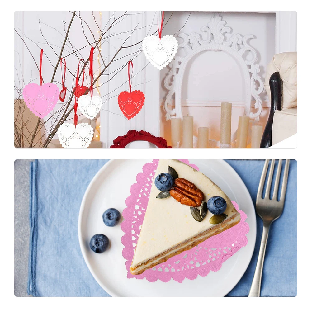 

200 Heart Shaped Lace Paper Doilies Romantic Cake Paper Pad Food Oil Blotting Decorative Placemat Wedding Table Decor