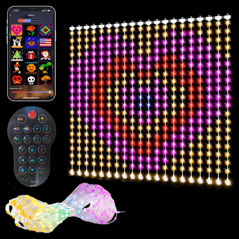 9.9FT 400LED Smart Curtain Lights Smart LED Curtain String Lights Outdoor Remote APP Control for Home Party Christmas Decor