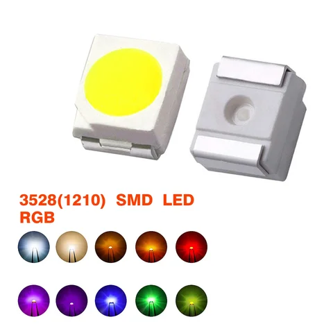 100-Piece Set of PLCC2 2pin 3528 SMD LED Chips - Warm White, Red, Green, Blue, Yellow, Orange, UV, Purple, Pink for Lighting App