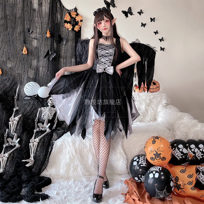 Disfraz de Halloween de Ángel oscuro para mujer, vestido de Anime, conjunto de varias piezas, fantasma, bruja, novia, juego de pelota