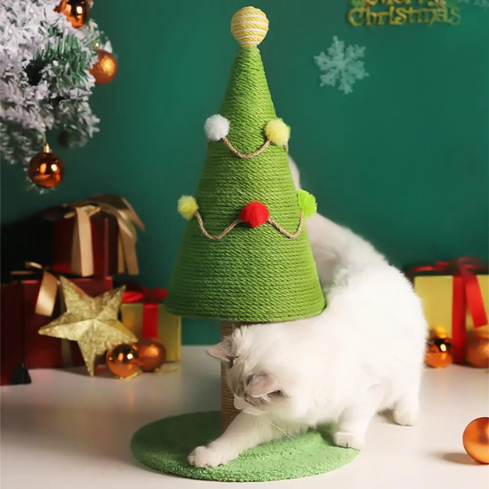 Cat Scratching Board Christmas Tree Shape Pet Scratcher Cat Grab Column Natural Sisal Cat Scratching Post Pet Accessories