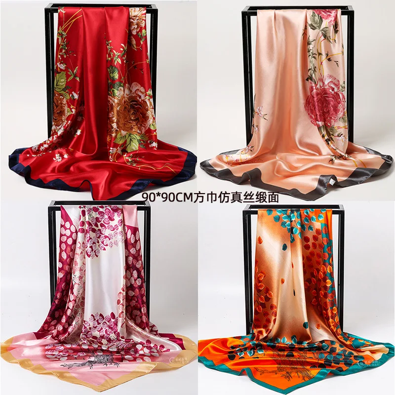 

Chinese Style 90 * 90cm Large Square Scarf Simulated Silk Scarf Shawl Spring Autumn New Style Ribbon Cloak Turban Femme Sj114