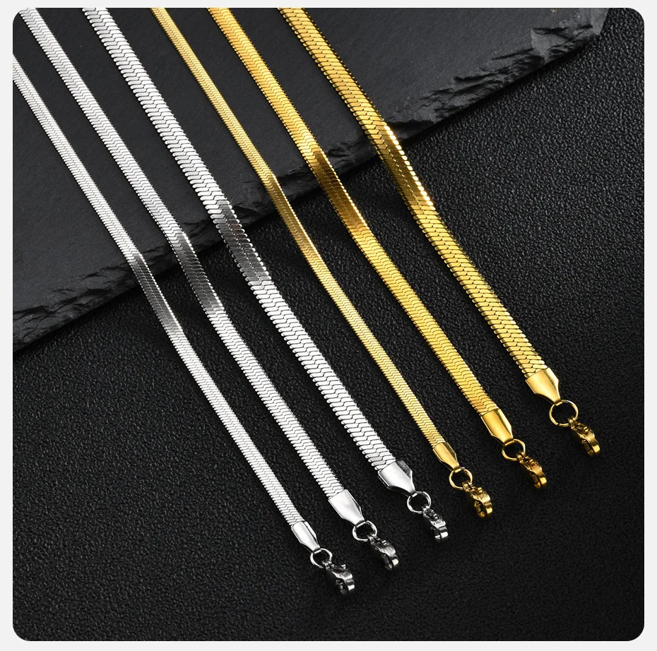 Vnox Fischgrätenkette, Edelstahl Flachklingen-Schlangenkette, Gold- und Silberplattierte Halskette für Männer und Frauen, 3-5mm Breite 40-65cm – Detail 6