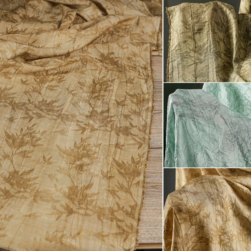 Camel Colored Bamboo Cotton and Linen Jacquard Fabric Stir Fried Washed  Bamboo  and Linen To Create A Textured Clothing Fabric