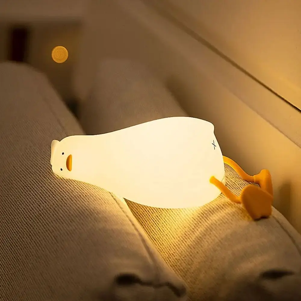 Rechargeable Lying Flat Duck Night Light Tap Control 3 Level Dimmable Sleep Atmosphere Light Silicone Soft Light