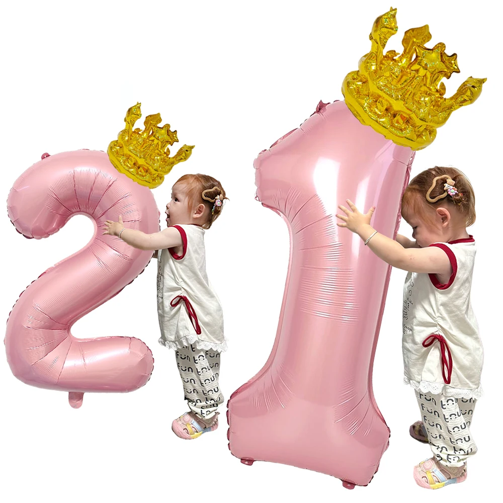 Crown Pink Number 1 Balloon for Girls 1st Birthday Party 32inch Number Foil Balloons 0-9 Birthday Party Baby Shower Decoration