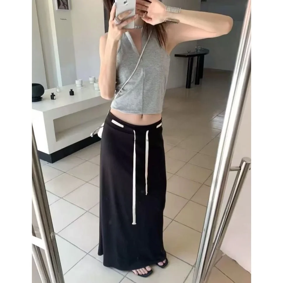 Faionable Gonna a vita alta al ginocchio per donna Primavera Estate Nuova gonna dimagrante Sle coreana Sle Dstring