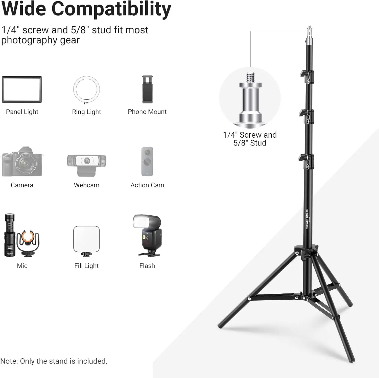 NEEWER Basics 6ft/180cm Fotografie-Lichtstativ 2er-Pack, 4-teiliges Faltbares Metall-Stativ für Kamera, Ringlicht, Zubehör – Detail 3