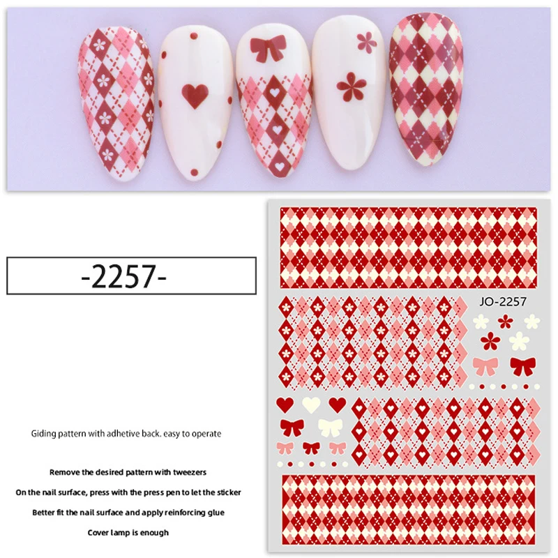 3D Fashion Nail Art Sticker Manicure Designs adesivo autoadesivo con motivo a scacchi a rombo di colore di alta qualità