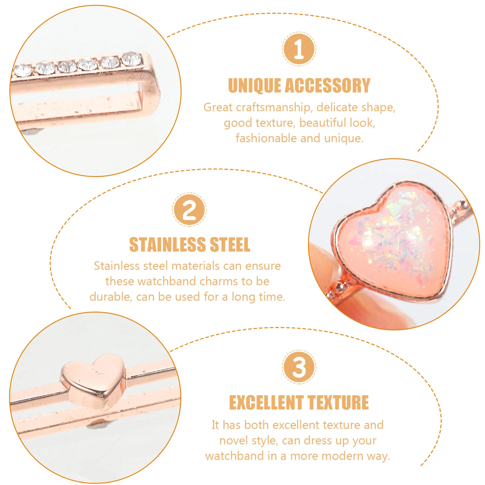 

4Pcs Elegant Watch Strap Decorative Rings Stainless Steel Watchband Charms Lightweight Unique Design for Personalized Style Rose