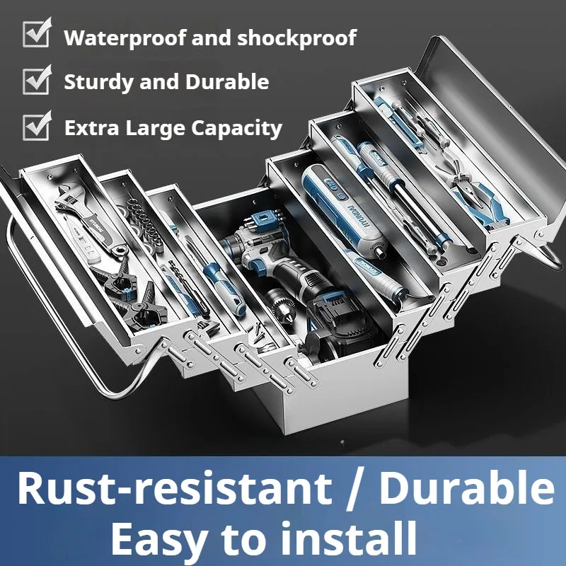 

Четырехслойный переносной ящик для инструментов из нержавеющей стали, сверхпрочный органайзер для хранения инструментов, ручной промышленный контейнер для оборудования