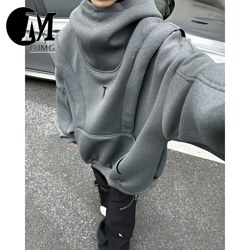 [OIMG] Design Sense High Neck Hooded Deconstruction Dark Windproof Hoodie