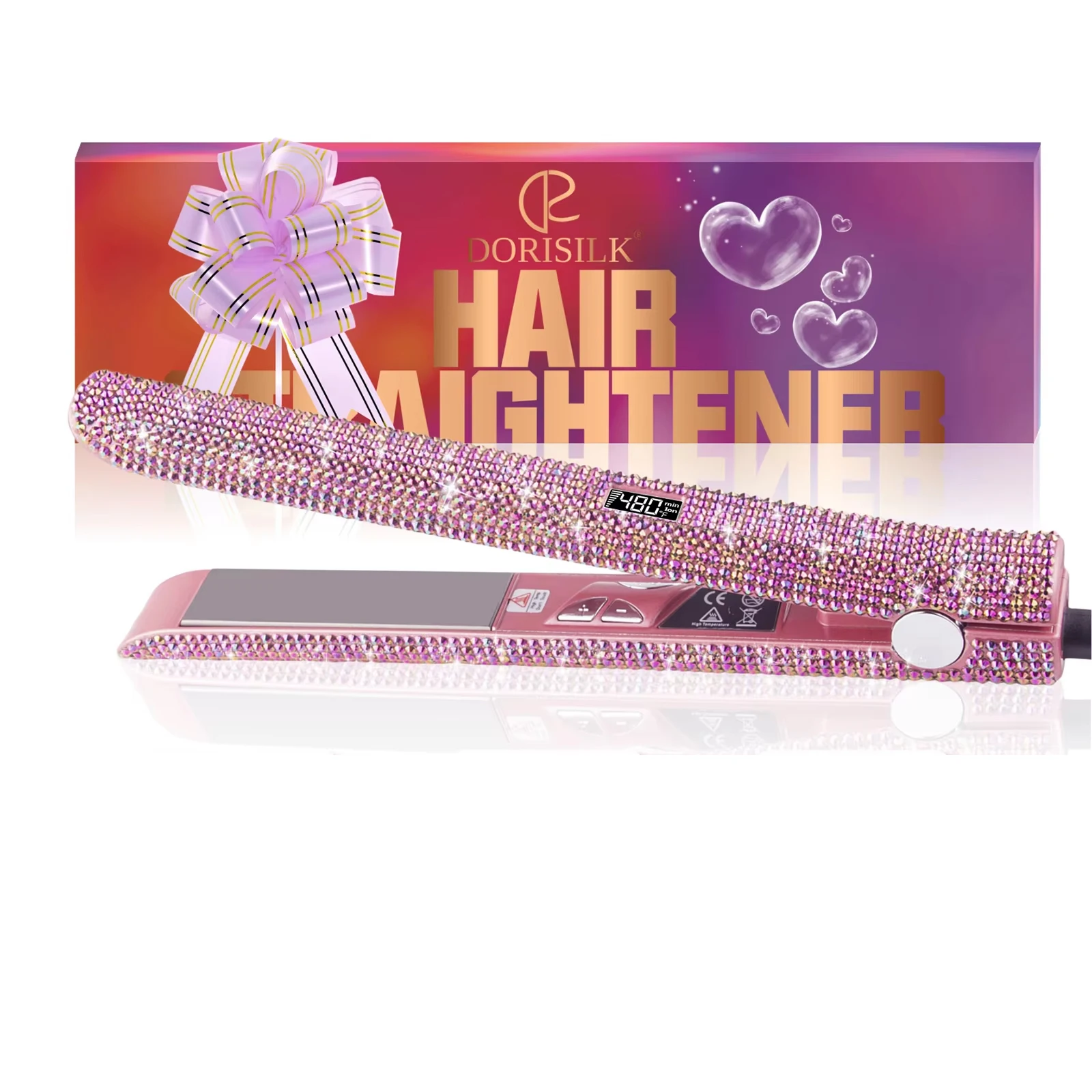 Hair Straightener Blingbling Rhinestones Hair Flat Irons Professional 470F Salon Hair Styling Tools Dual Votage For Travel Gift