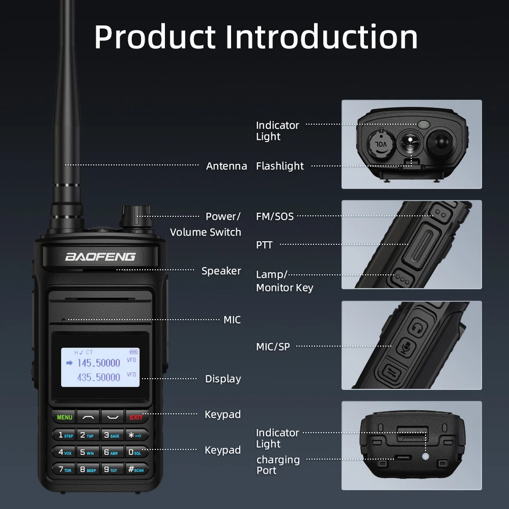 BAOFENG-walkie-talkie piezas Pro Max, transceptor de mano Profesional de alta potencia de 10W, banda Dual, Radio de caza de 2 vías, 2 UV-999, 2023