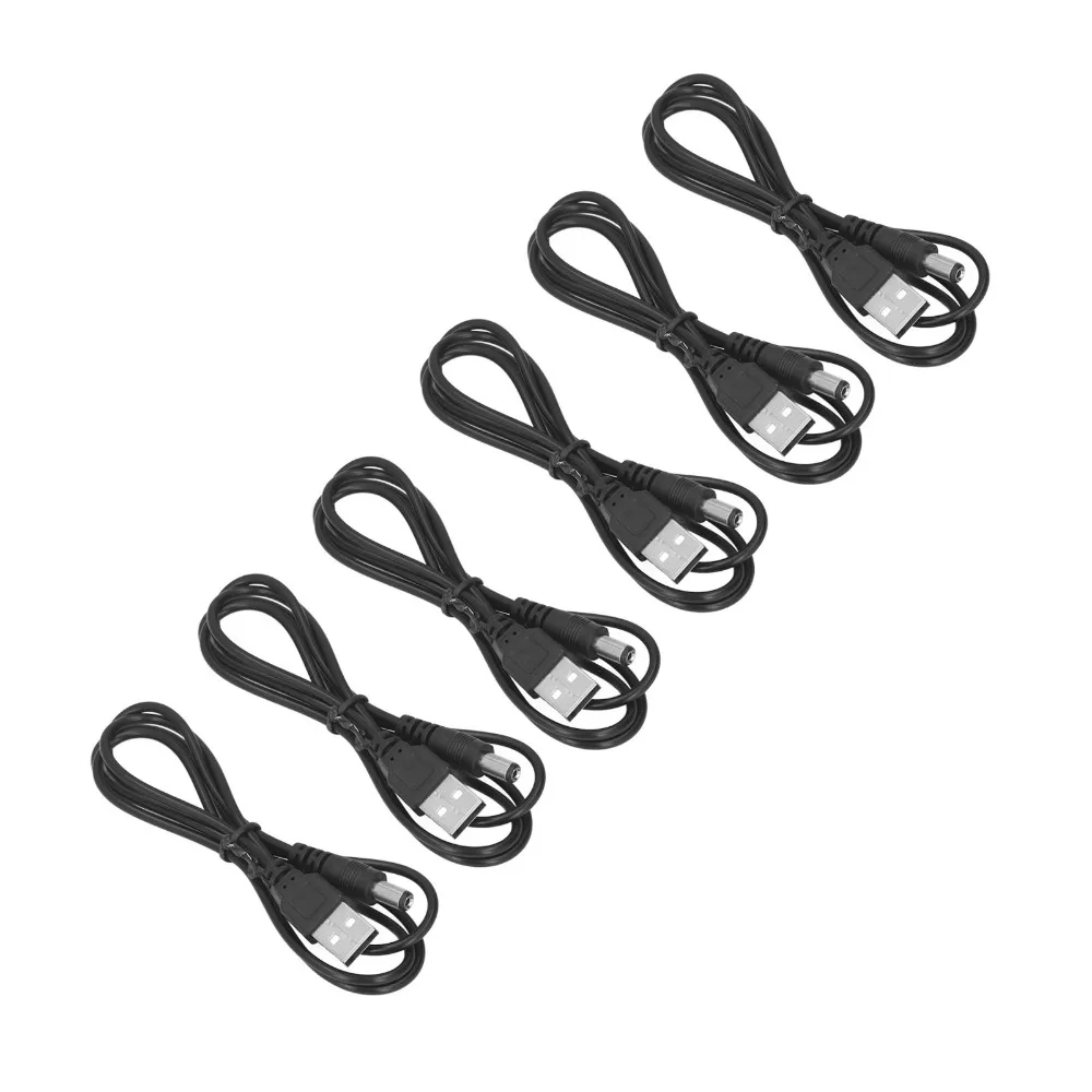 6Pcs 5V USB to DC Power Cable USB 2.0 A Male 5.5x2.1mm Jack Power Charge Cord 3.3ft Black Power Tip Jack Cord LED Pixel Lights