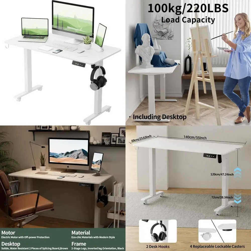 

Electric Height-Adjustable Desk, 55 x 24 Spliced Standing Desk for Home Office