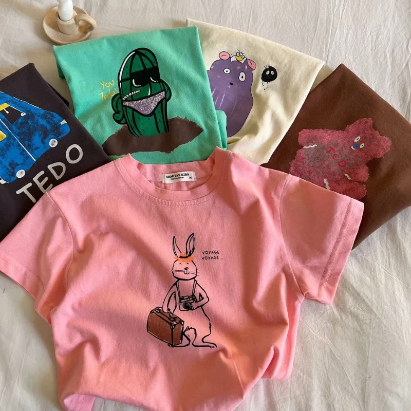 2024 Summer Baby T-shirts Short-sleeve Tops for Boys Cartoon Girls Tees Children Blouse Toddler Outfits Clothing 1 To 10 Years