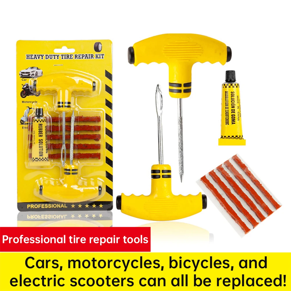 

Car Tire Repair Tool Tubeless Tyre Repair Kit with Rubber Strips Studding Tool Puncture Plug Garage Tools for Motorcycle Trucks