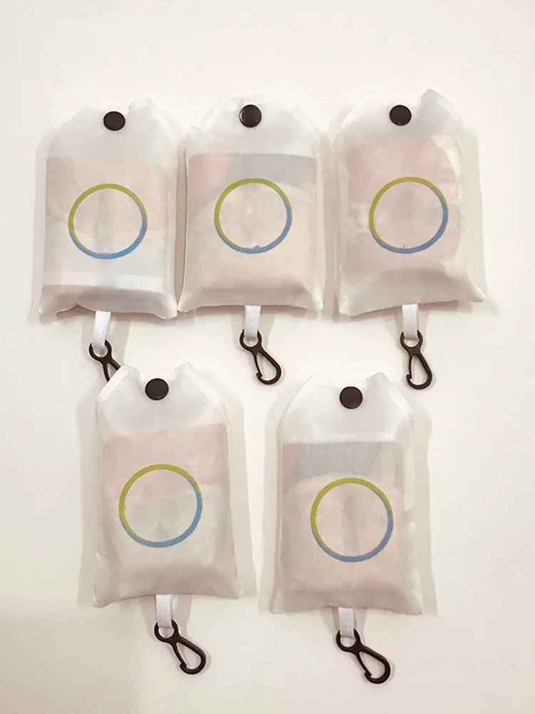 Transparent Fabric Polyester Folding Shopping Bag Vest Style Large Capacity Phone Bag Recycled Reusable Storage Tote Bag