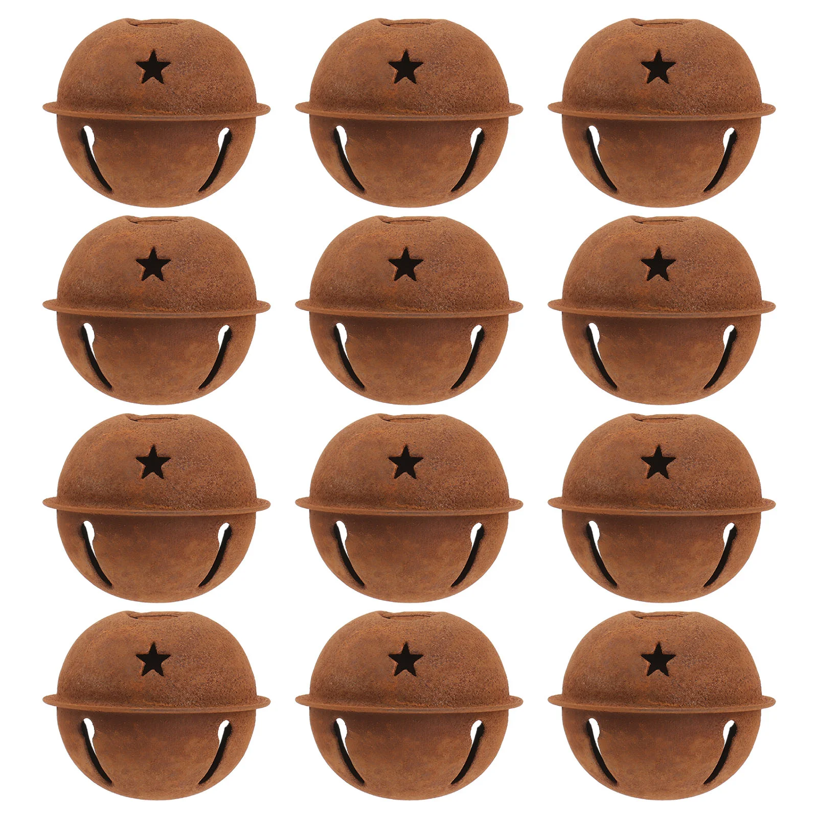 12 Pcs Christmas Ornament Rusty Metal Bell DIY Star Cutout Jingle Bells Pendant Rusted