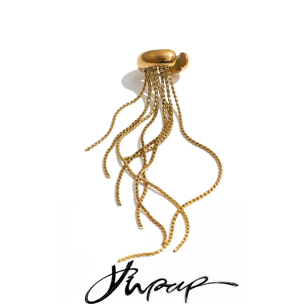 Yhpup 1PC Stainless Steel Long Tassel Chain Drop Ear Cuff Cartilage Earrings Temperament Popular Charming Ear Bone Jewelry