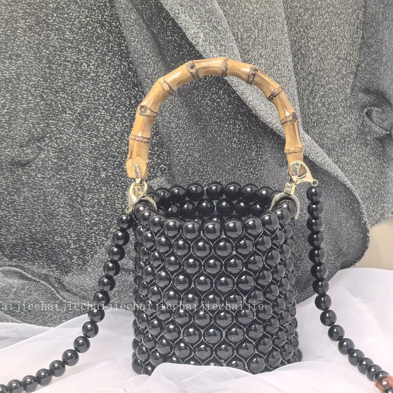 New Fashion Bucket Bag Chain Bar Pearl Beads Premium Single Shoulder Women's Bags Banquet Banquet Ladies Handbag Customizable