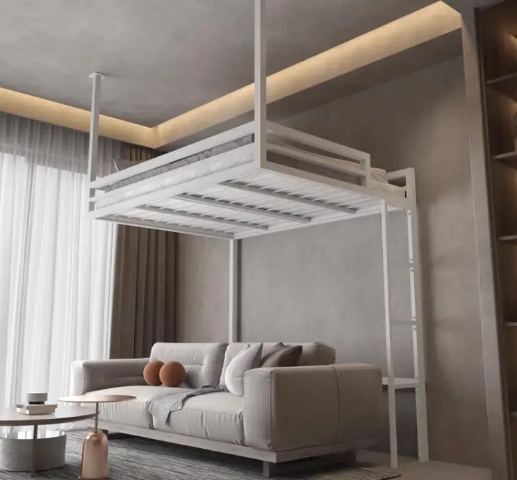 Loft bed Modern wrought iron elevated bed under the upper empty simple small apartment wall hanging bed elevated bed hammock