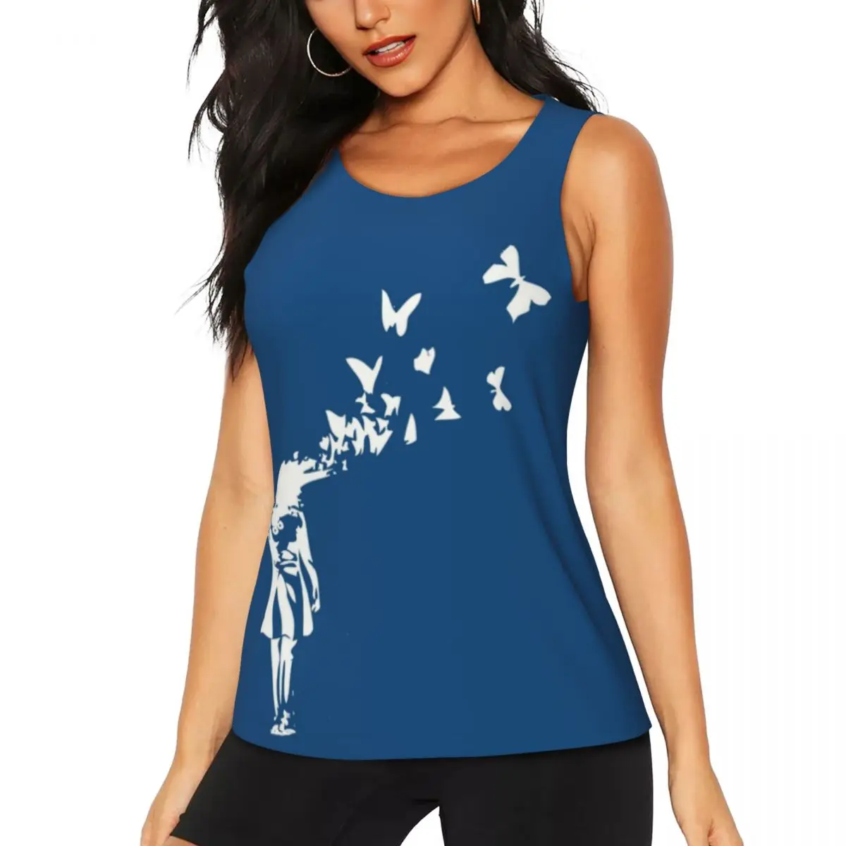 Custom Banksy Butterfly Girl Yoga Shirts Women Animal Art Athletic Gym Tank Tops