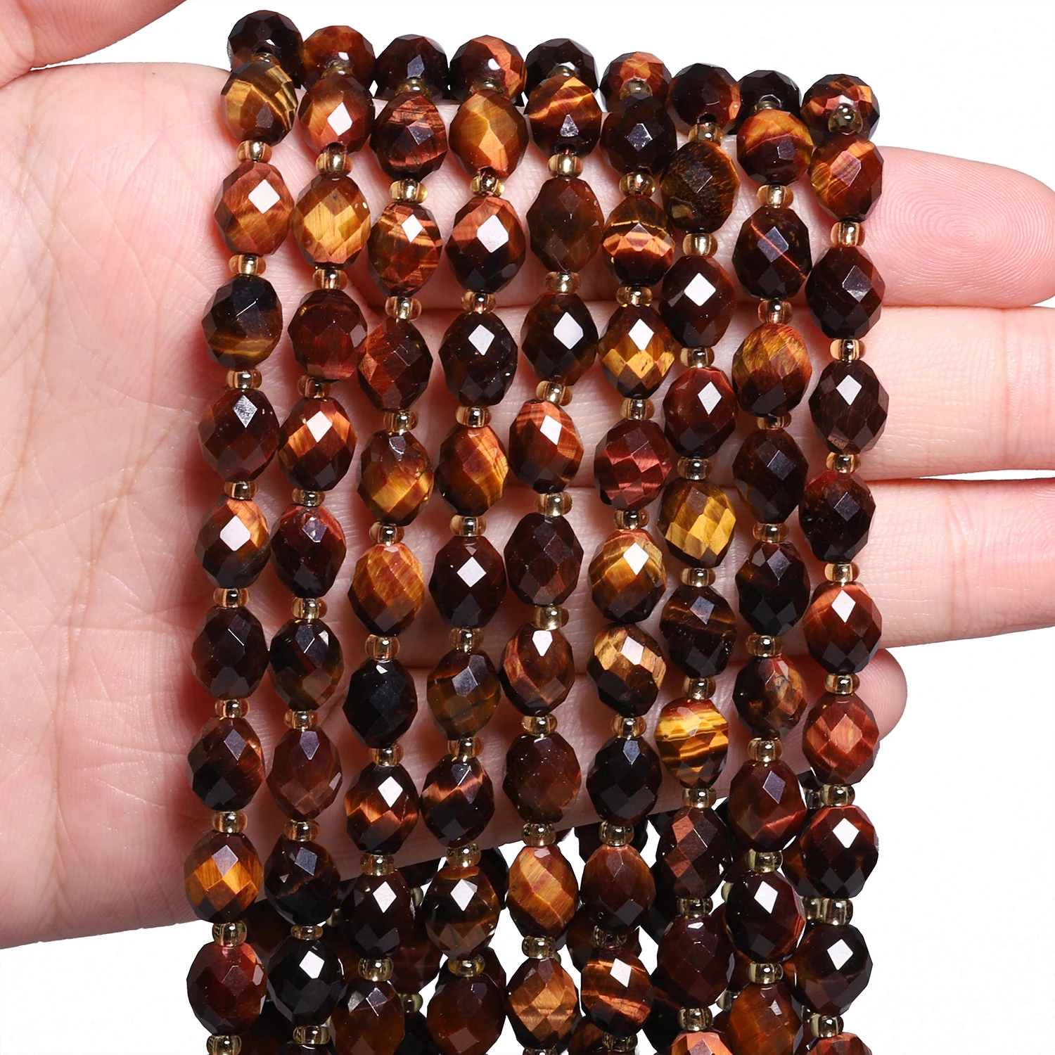 8x6mm Faceted Oval Stone Bead Natural Red Tiger Eye Rice Shape Spacer Bead For Jewelry Making Diy Bracelet Accessories 7.5''