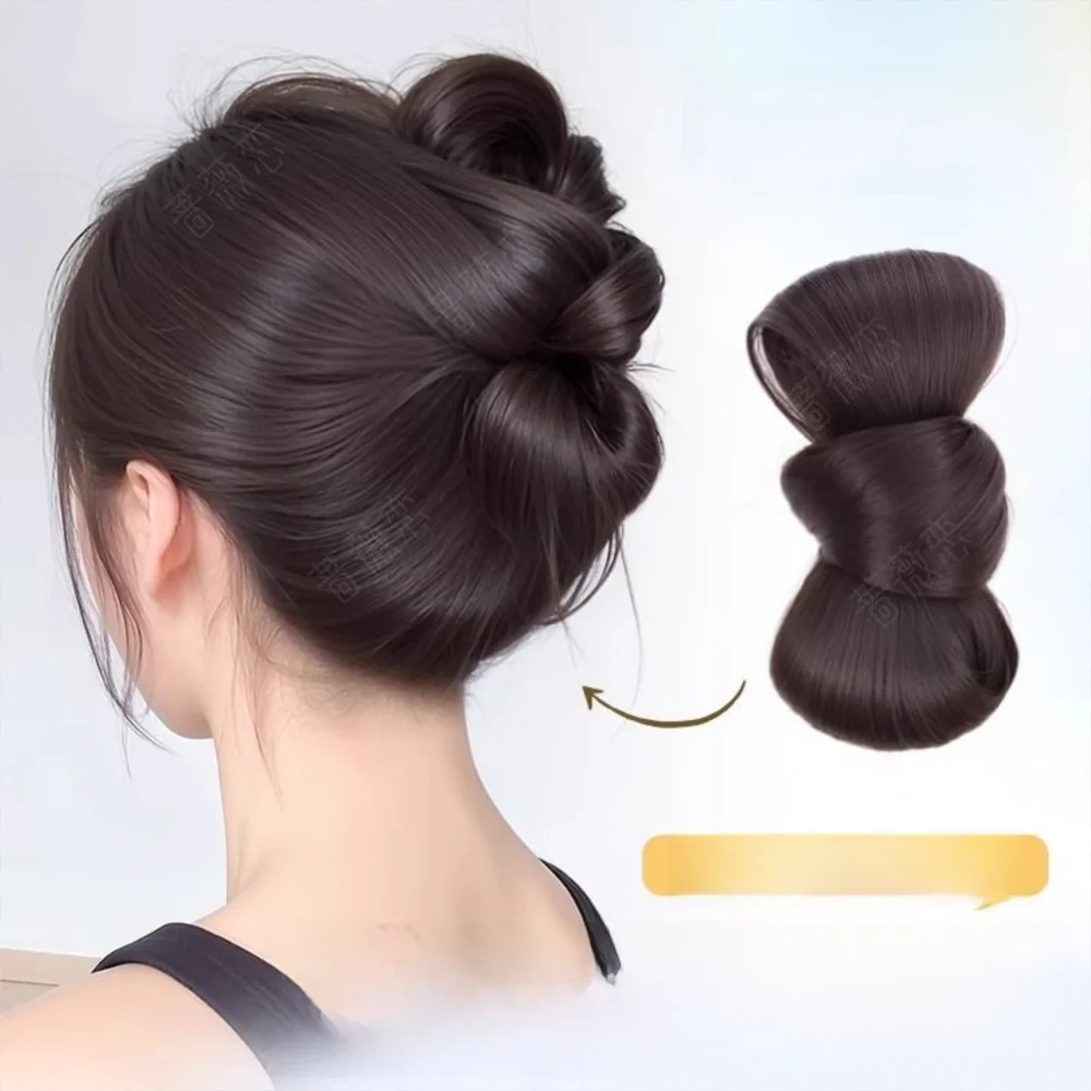 

Elegant Synthetic Hair Bun Claw Clip Natural Bowknot Bun Head Wig Brown Black Fluffy Hairpiece Women