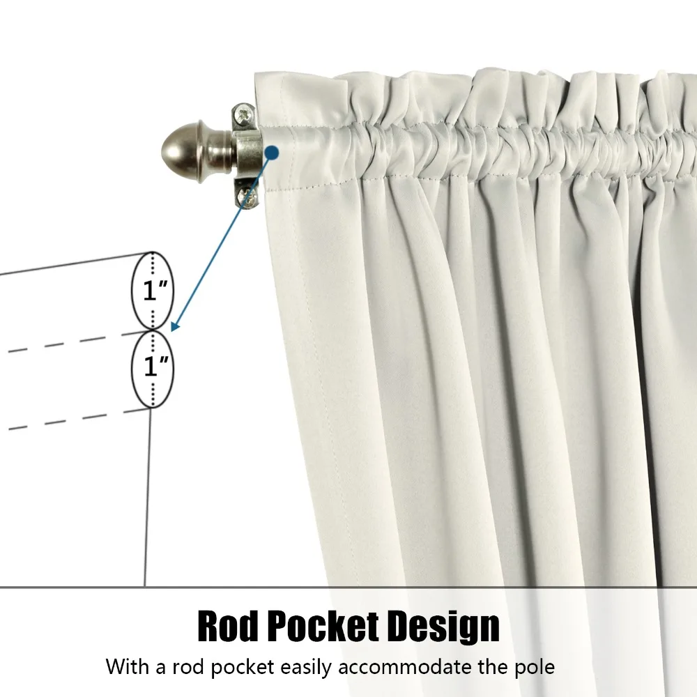 

2 PCS White Curtain Rod Pocket Thermal Insulated French Door Curtain Widely Applicable Tie back Privacy Curtain
